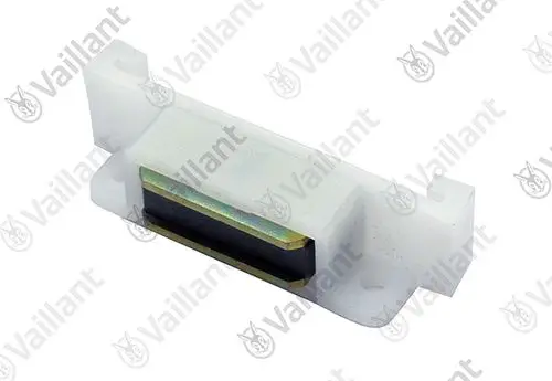 Vaillant Magnet in einer weißen Kunststoffhalterung, geeignet für bestimmte Türmodelle, mit einem metallischen Element in der Mitte.